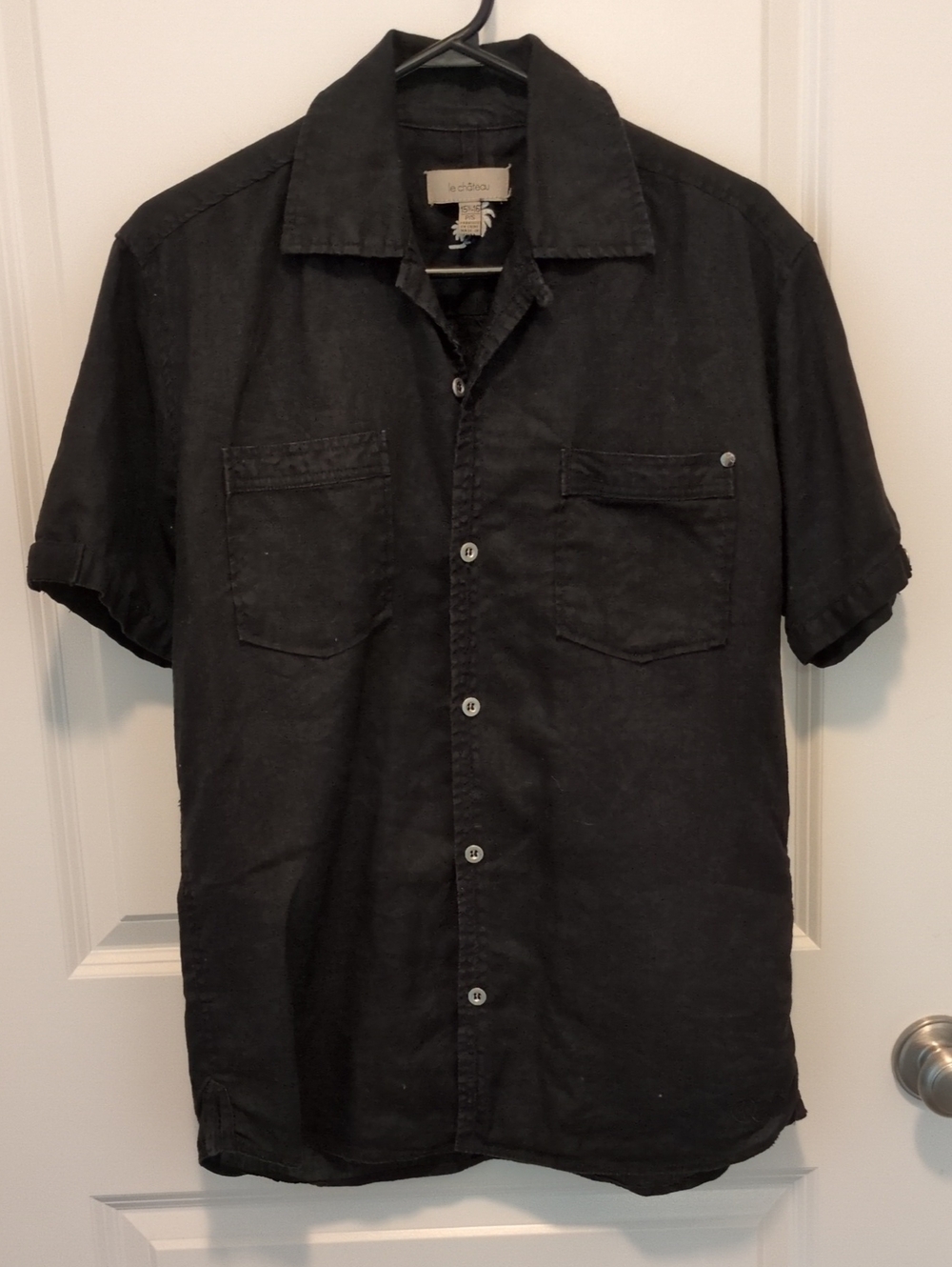 Men's 100% Linen Black Short Sleeve Shirt - Le Chateau- size Small